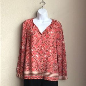 Talbots Petites Patterned Long Sleeve Blouse